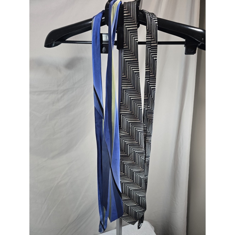 2- Van Heusen 100% silk neckties featuring geometric and solid blue designs